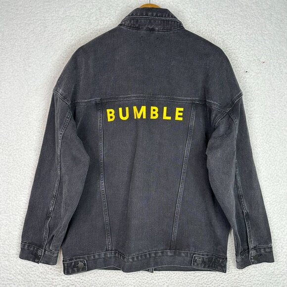 Bumble Denim Jacket Black‎ XL Unisex Oversized Logo Trucker Streetwear - Picture 8 of 13